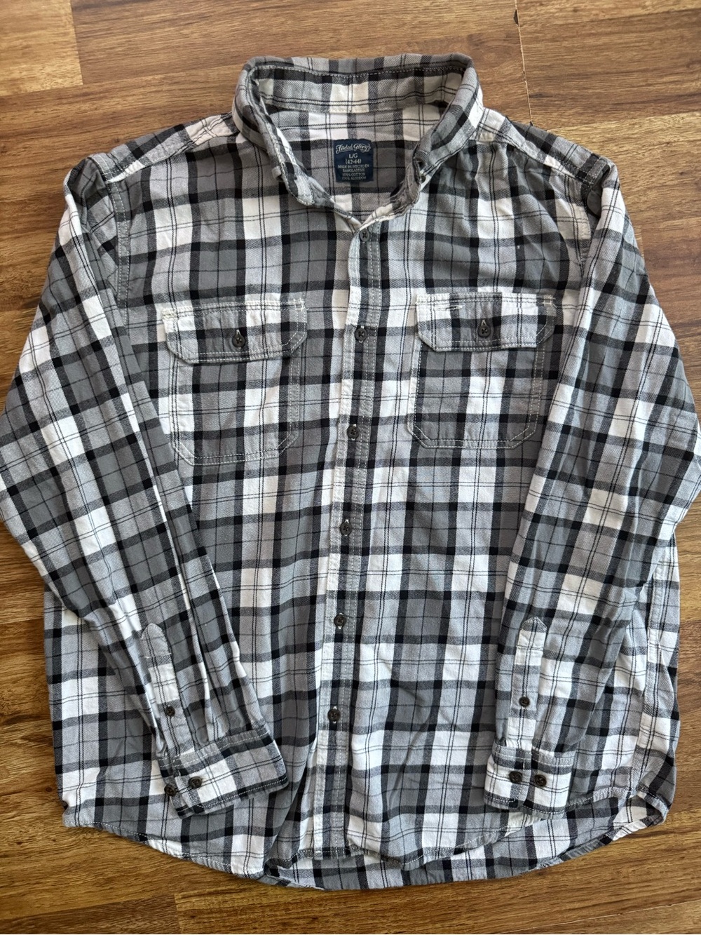 Faded Glory Black and Gray Plaid Button-Front Shirt